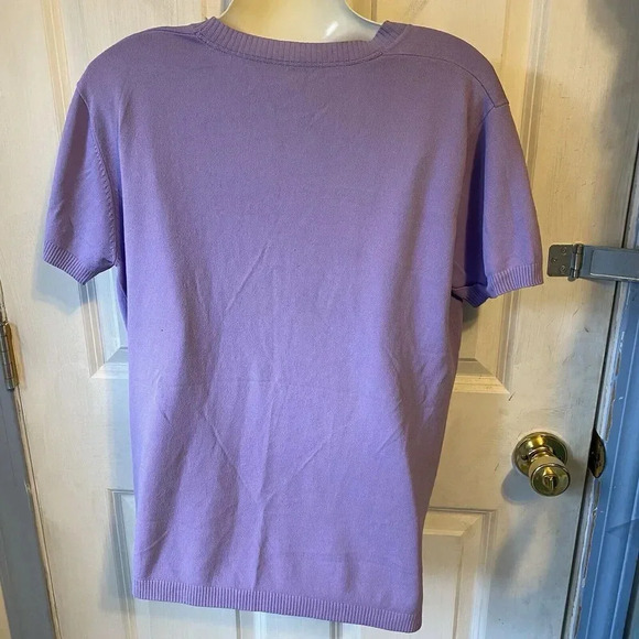 VTG Silk Blend Womens L Short Sleeve Shirt Knit Blouse V Neck Lace Rhinestone - Picture 6 of 9